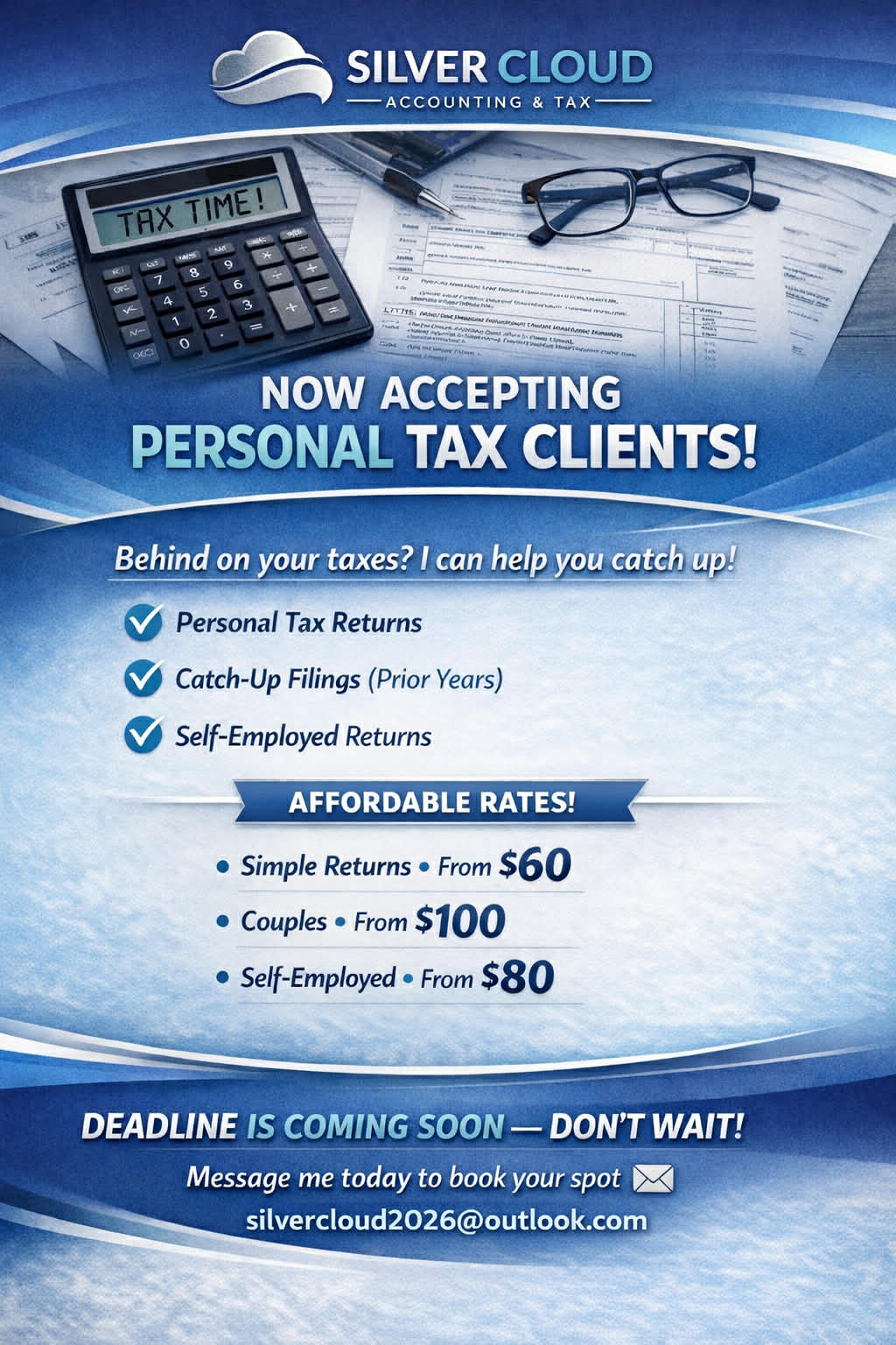 tax rates - click for full size image Silver Cloud Virtual Solutions tax services promotional graphic
